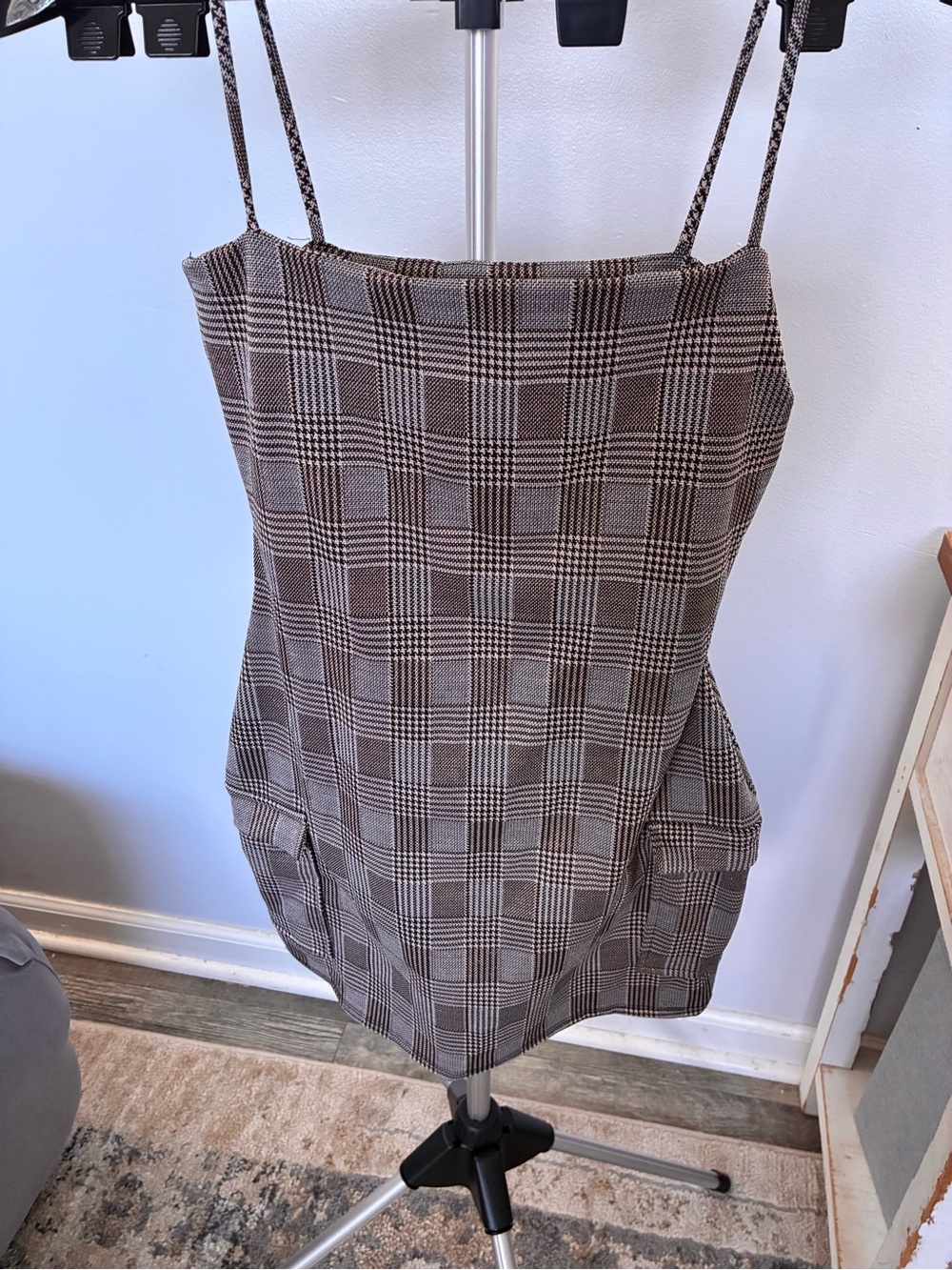 Windsor Brown Plaid Spaghetti-Strap Mini Dress